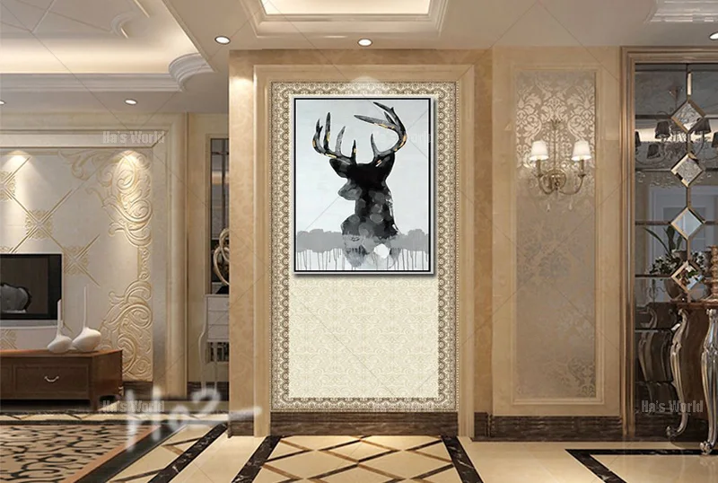 

Free Shipping Modern Animal Paintings Hand Painted Deer Oil Paintings On Canvas Wall Art Unframed Bedroom Decoration Pictures