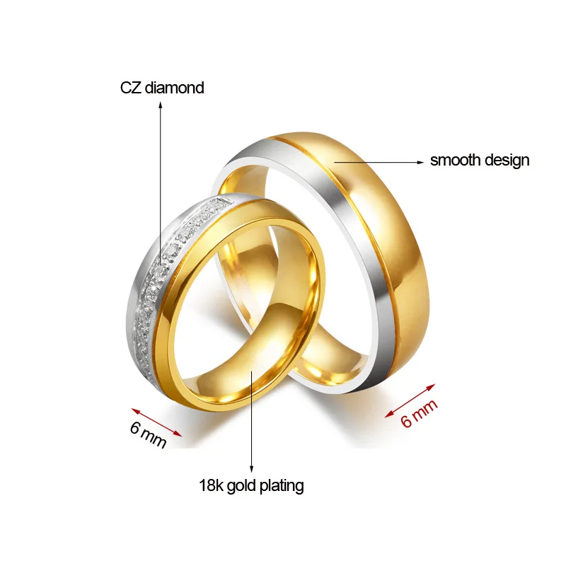 Wedding Ring for Women and Men Gold Color Love Engagement Jewelry Couple Stainless Steel Ring Valentines Day Gift