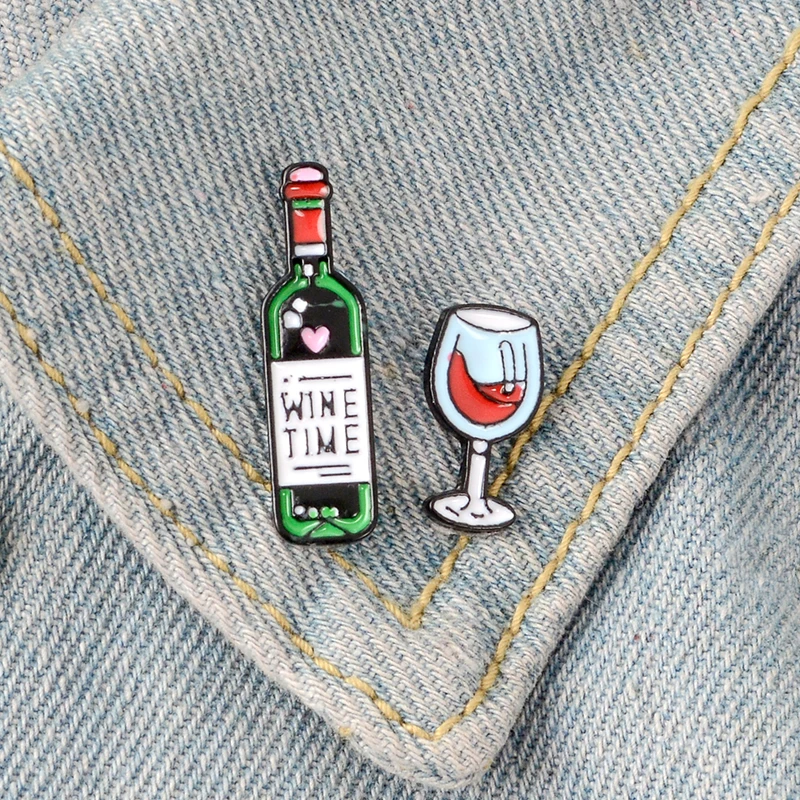 Grape wine and Glass Enamel pin WINE TIME brooches Bag Clothes Lapel Pin Button Badge Cartoon Jewelry Gift for friends Lovers