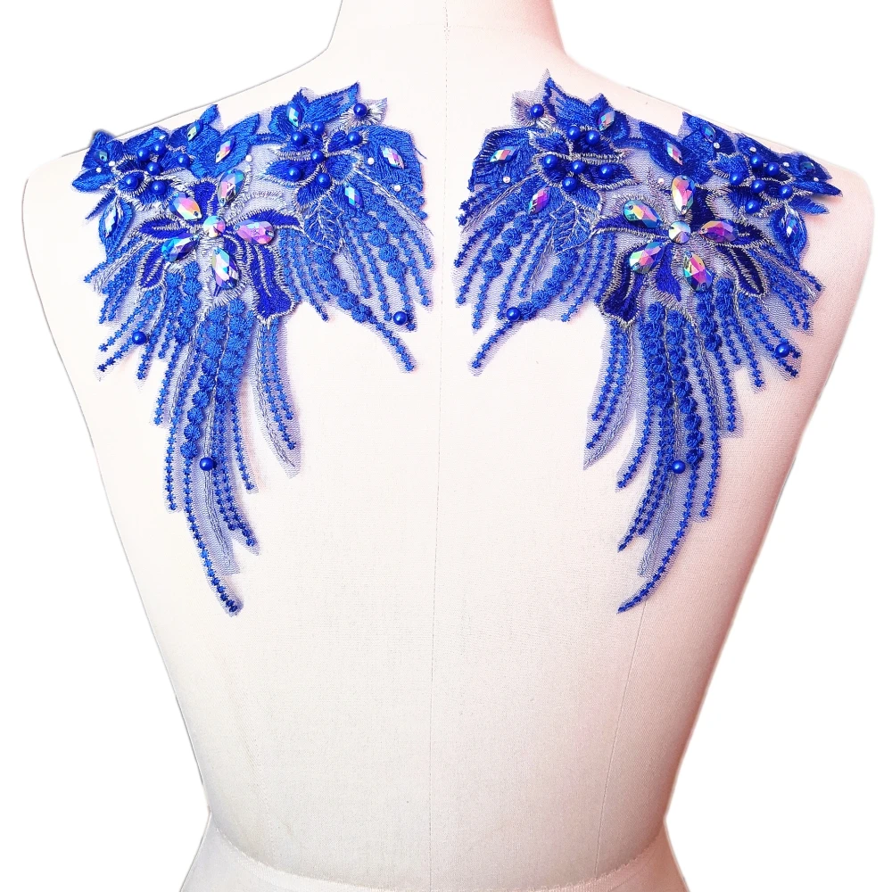 رقعة مطرزة بحجر الكريستال الأزرق الملكي ، رقبة على شكل V ، خياطة للملابس ، أزياء الزفاف ، افعلها بنفسك #5