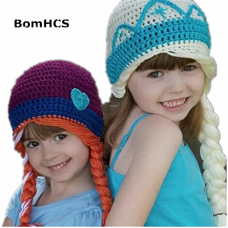 

BomHCS Cute Braid Beanie 100% Handmade Knitted Pignail Hat Gift for 3-10 Years Old Kids