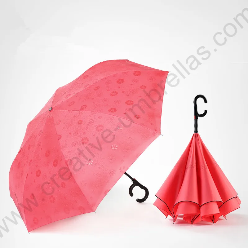 115cm auto open C-Hook Reverse hands-free magic water flowers car umbrella enlarge double Layers Inverted standing parasol