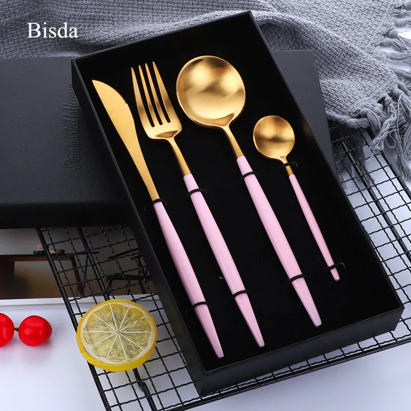 Luxury Cutlery Set Wiith Gift Box Stainless Steel Black Cutlery Blue Dinnerware Set For Valentines Gift Dinnerspoon Fork knife