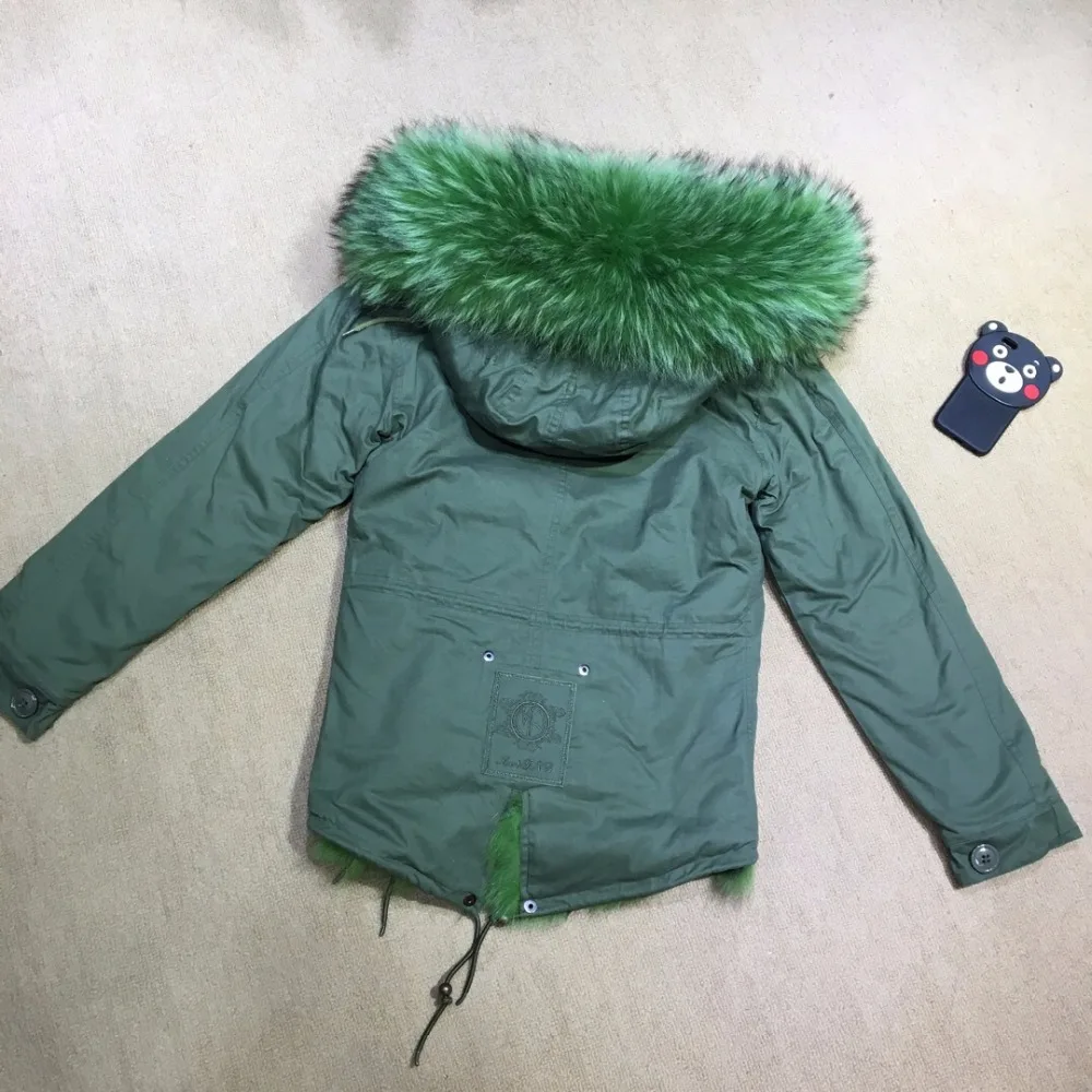 Mint Fox Fur Parka Winter Popular Short Overcoat For Men And Women Raccoon Fur Collar Trimming