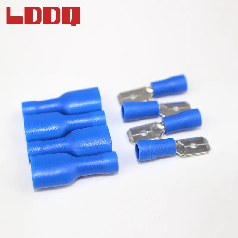 LDDQ Spade Crimp Terminal Male and Female Kit 50 Pair Blue faston 16-14AWG Wire connector Crimp terminals kabelschoenen borne