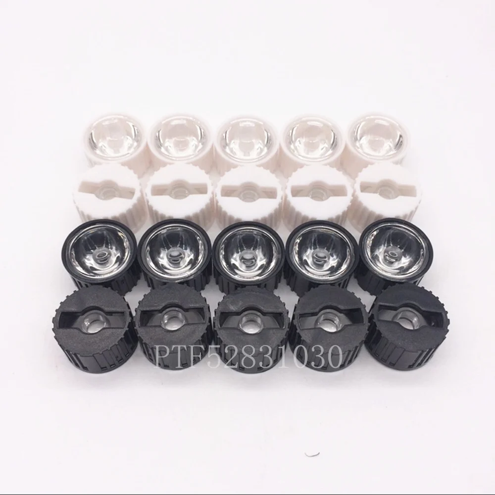 

100pcs 5/8/15/25/30/45/60/90/120 degrees LED Lens With Black Holder For 1W 3W 5W High Power LED Lamp Light