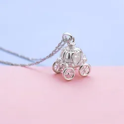 Hot New Fashion Exquisite 925 Sterling Silver Jewelry Dream Pumpkin Car Pendant Cinderella Fine Personality Necklaces XL088