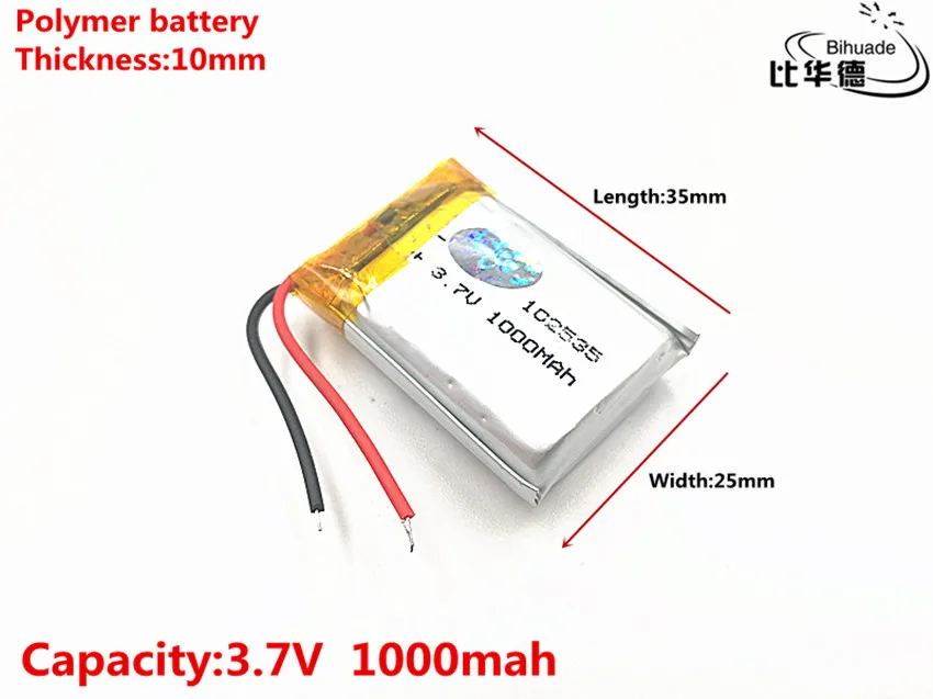 1pcs/lot Good Qulity 3.7V,1000mAH,102535 Polymer lithium ion / Li-ion battery for TOY,POWER BANK,GPS,mp3,mp4