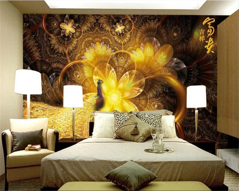 

papel de parede Custom fashion personality wallpaper beautiful Golden peacock background wall wallpaper for walls 3 d