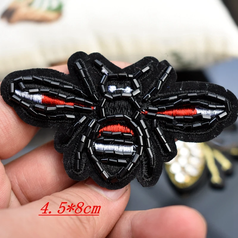 Handmade Rhinestone Beaded Sequin Bees Patches, Cool Fashion Sew on Crystal pearl patch for clothes beaded Applique cute patch