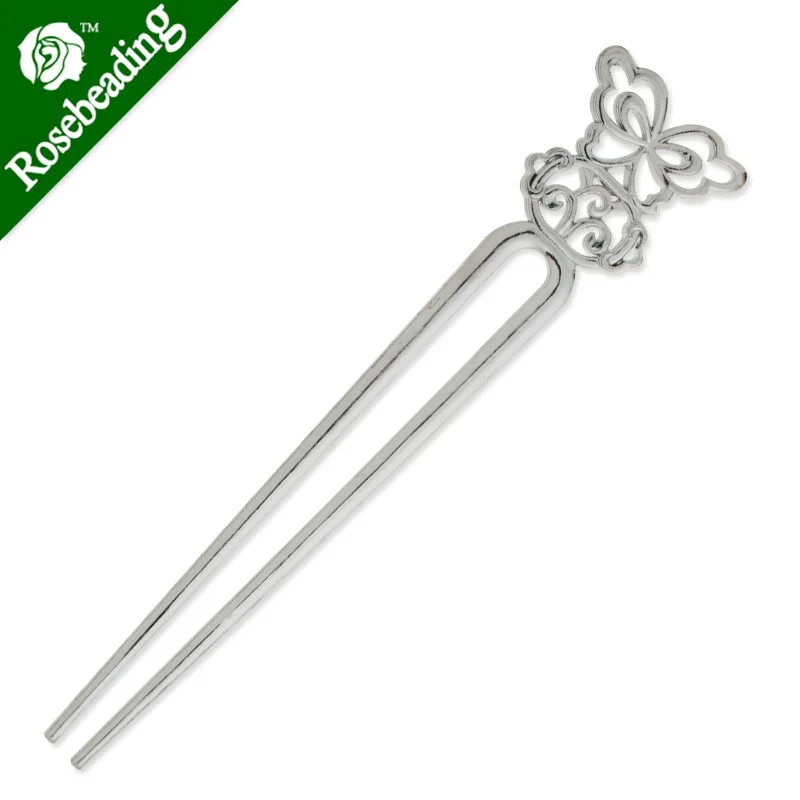 

33.5x155mm Imitation Rhodium Plated Hair Stick,Butterfly on top,Metal Hair Stick/Accessories,Hair Sticks,10PCS/lot-C4319