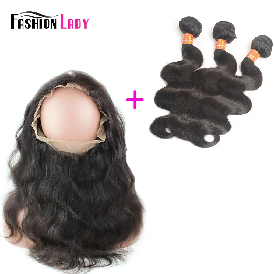 Fashion Lady Pre-Colored Remy Peruvian Body Wave 360 Lace Frontal Closure With Bundles 100% Human Hair Bundle 3 Bundles