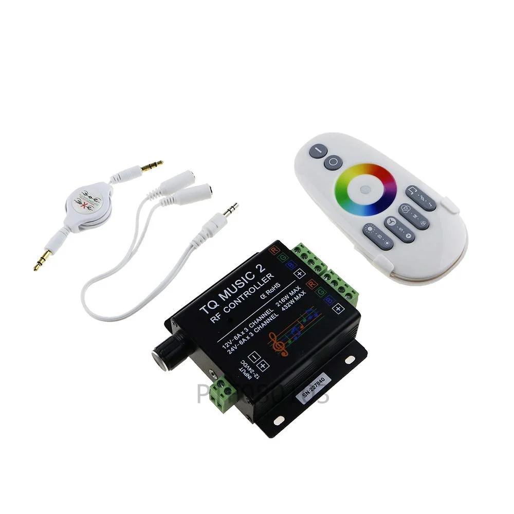 

DC12-24V 18A RF Remote RGB led strip Music 2 Controller Intelligent Sonic Sensitivity Audio control for 3528 5050 5630 Led light