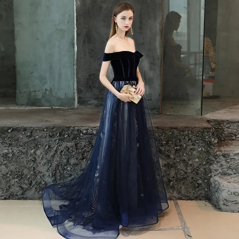 FADISTEE New arrival party dress evening dress Vestido de Festa sexy lace velour A-line belt prom gown navy new style