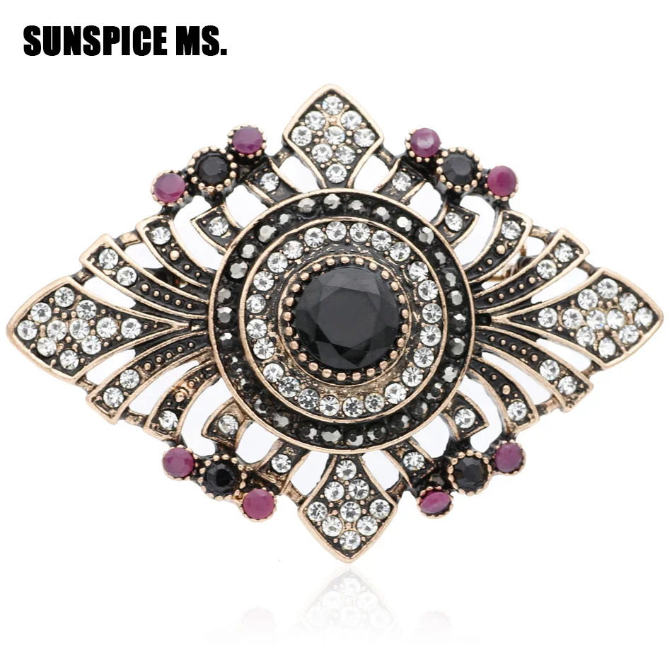 Sunspicems-broche turco Vintage para mujer, Color dorado antiguo, broche indio bohemio, joyería, bisutería de flores, alfileres para bufanda, regalo de fiesta