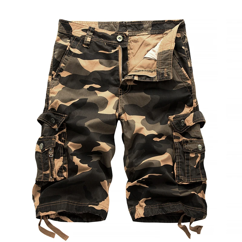 Calção militar Camo Cargo, bolso múltiplo camuflado, bermudas casuais do exército, moda verão, 2023