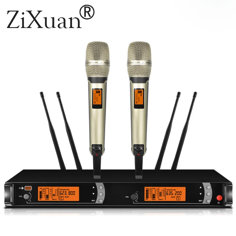 Top Quality SKM 9000 4 Antenna for Stage !! Dual Golden Handheld Mic Professional Wireless Microphone System