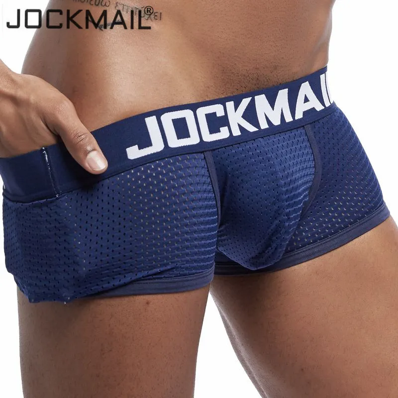 JOCKMAIL 섹시한 남성 복서 속옷, 통기성 메쉬 복서 반바지, 남성 속옷, 게이 페니스 파우치 팬티, 남성 트렁크, 신제품