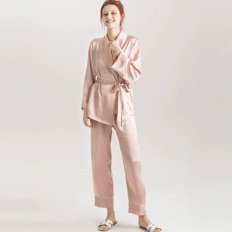 SuyaDream Women Silk Pajama Sets 100%REAL SILK SATIN Robes and Pants 2022 New Spring Sleepwear Pink