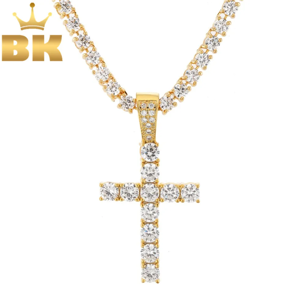 

Mens Micro AAA CZ Cubic Zirconia Cross Charm Pendant 3mm CZ Tennis Chains Necklace Fashion Jewelry Christmas Gifts