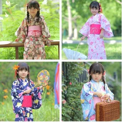 2019 new pink japanese baby girl kimono robe cute kid yukata with belt kids dance costumes child Traditional kimono Costumes