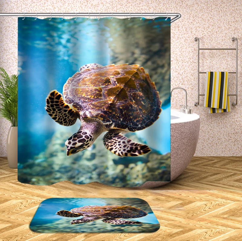 Sea shower curtain Cartoon Marine Polyester Shower Curtain Waterproof Home Bathroom Curtains 3D Shower curtains Or Mat