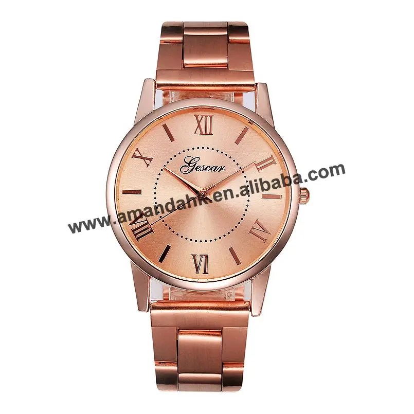 

Geneva Women Roman Numerals Quartz Gold Alloy Wrist Band Men's Watch Luxury Casual Roman Number Men Quartz Watch