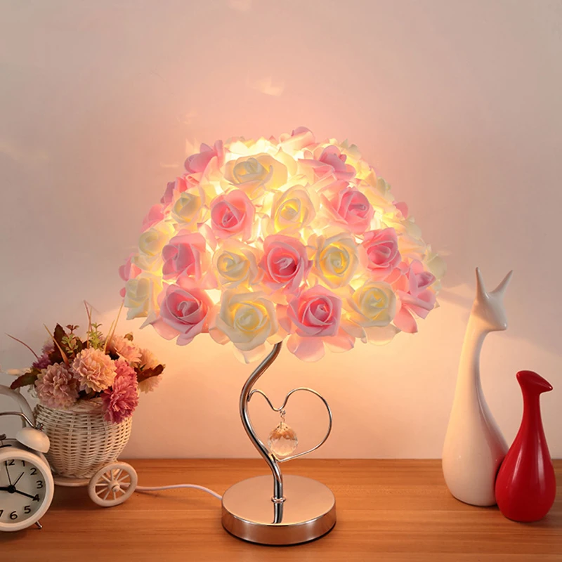 Modern wedding decoration table lamp Valentine\'s Day Gift marriage bedroom bedside desk lamp creative Roses flower light