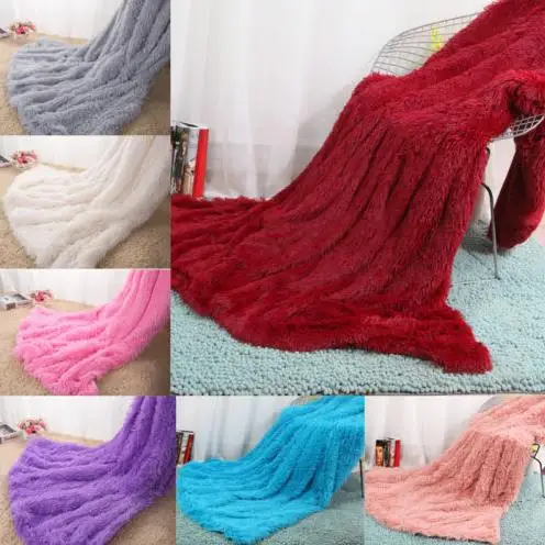 

Super Soft Long Shaggy Warm Plush Fannel Blanket Soffte Cloud Throw Cozy Faux Fur Bedspread Travel Blankets decor 12colors