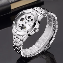 OUYAWEI Luxury White Self Wind Mechanical Men Wristwatch reloj hombre 30M Waterproof Full Steel Fashion Casual Male Watch Gifts