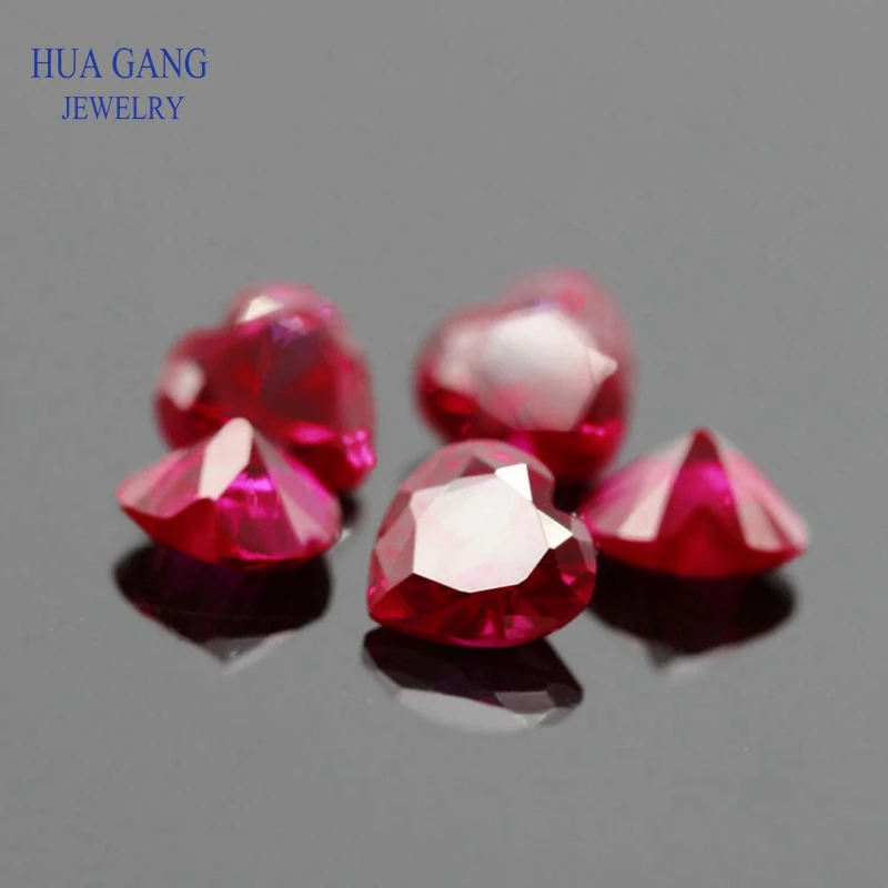 8# Red Stone Heart Shape Princess Cut Synthetic Corundum Gems stone For jewelry Size 3x3~10x10mm