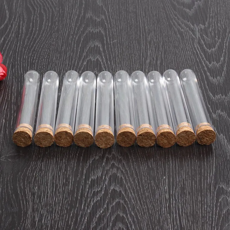 50pcs/lot 18x105mm Transparent Plastic Round Bottom Test Tube With Cork Stopper Empty Scented tea Tubes like glass