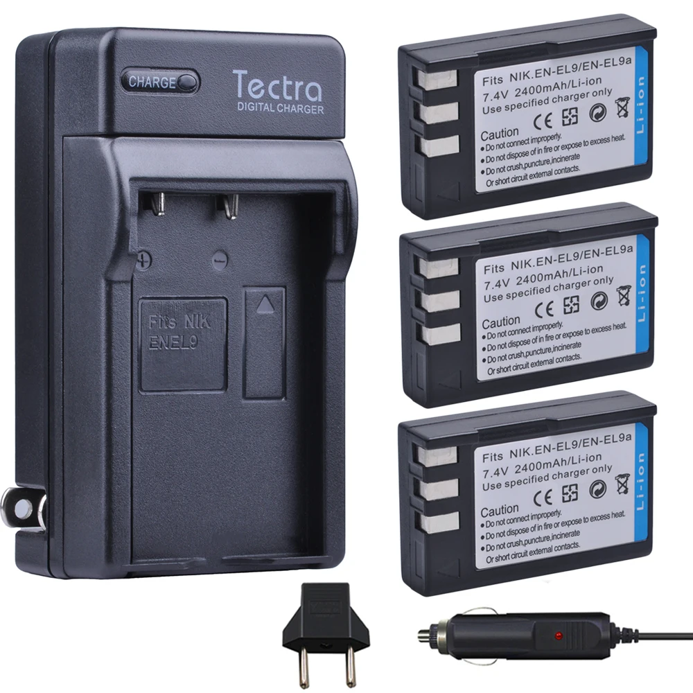 

Tectra 3Pcs EN-EL9 EN-EL9A EN EL9 EN EL9A Li-ion Bateria + Digital Charger for Nikon D60 D40 D40X D5000 D3000 MH-23