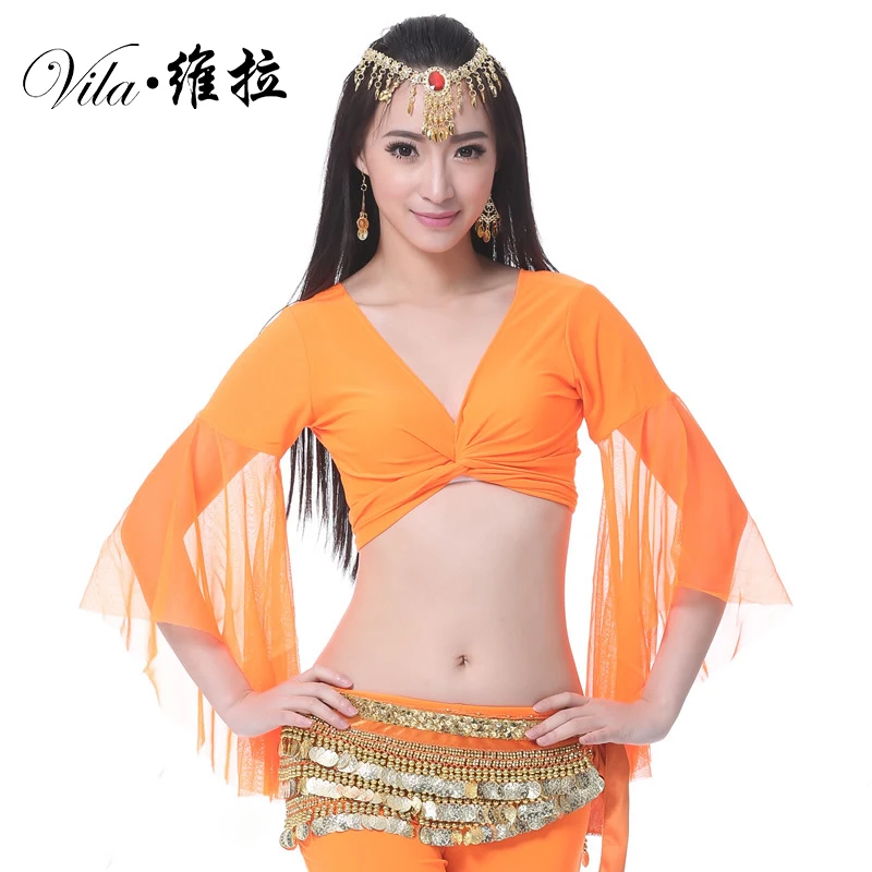 12 Colors Sexy Belly Dance Top for Women Belly Dancing Costume Tops Big Gauze Sleeves Lady Dancing Top