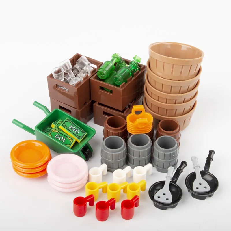 MOC Building Blocks Set Fruit Fish Food Banana Bread Basket Cup Tool Bricks City Accessories Compatible Figures Toys Friend D045