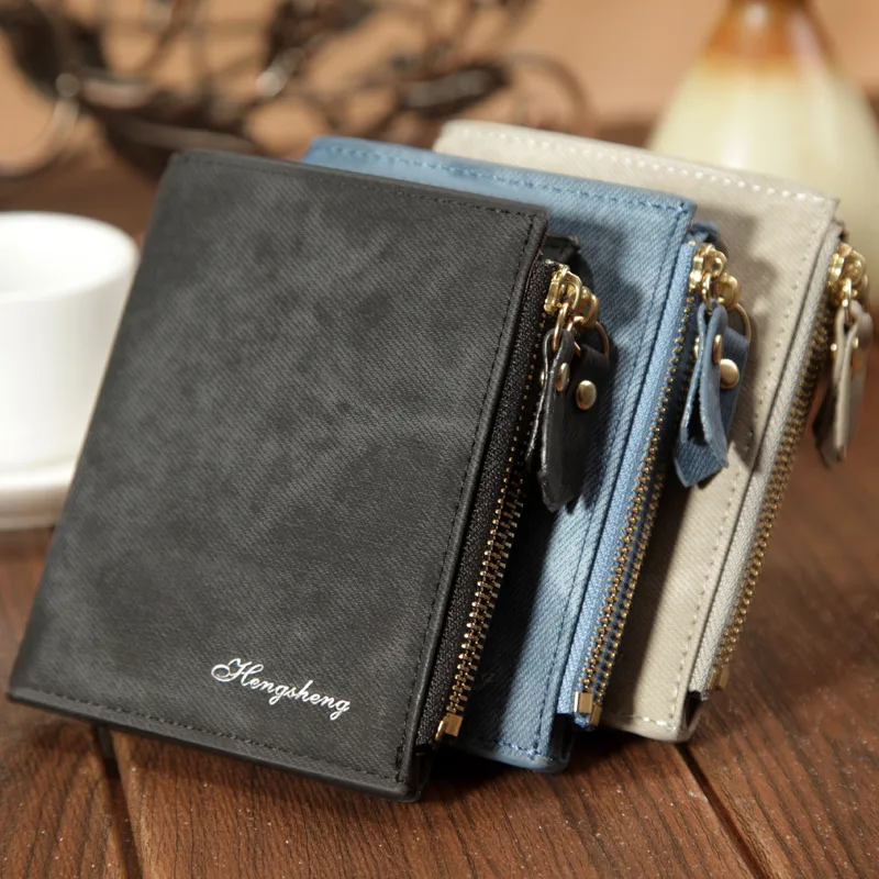 New Arrival Men's Leather Wallets With Coin Pocket Double Zipper Money Bag ID Credit Card Holder Purse For Man