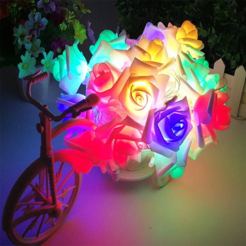 5M 20leds Wedding 6CM Big Rose Flower LED Bouquet String Lights AC110-240V Colorful Rosa Christmas Party Garden Bedroom lumiere