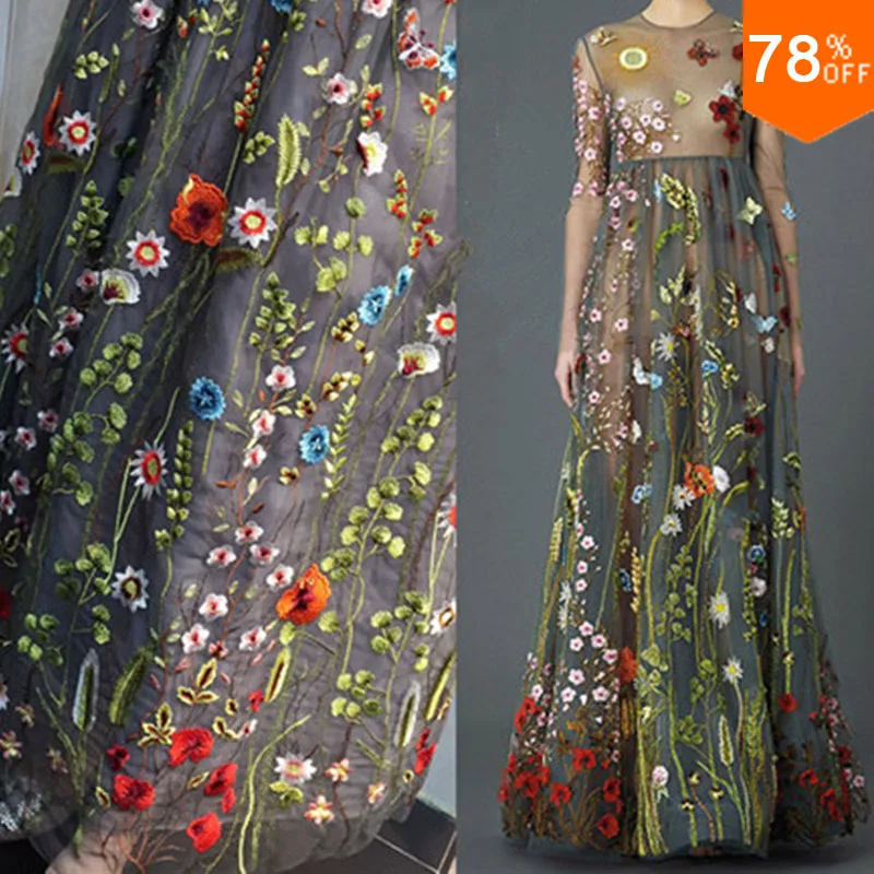 Dresses Fabric Sewing Lady Flower Embroidery Craft leaf Grass Pattern Voile Dress Material Luxury Hand Work Curtain Back Tulle