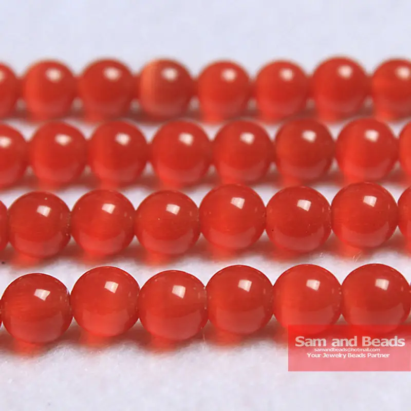 Free Shipping Natural Moon Stone Beads ,Opal Orange Red Cat Eye Round Loose Beads 16\