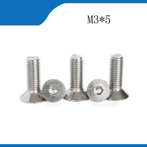 

Free shipping1000pcs DIN7991 M3 x 5 A2 Stainless Steel Screw Hexagon Hex Socket Countersunk Head Cap Screwsstainless nails,bolts