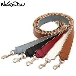 NIGEDU Brand Leather Bag Strap for Handbags Fashion rivets Wide Shoulder Strap for Bag Handbag Accessories belt Black Red white