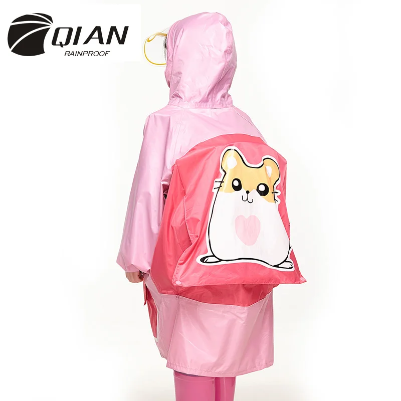 

QIAN Impermeable Unisex Children Raincoat Waterproof Kids Boys Girls Rain Coat Hooded Cartoon School Tour Big Brim Rain Poncho