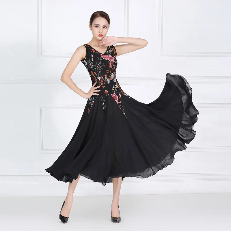 Novo vestido feminino para concurso de salões de baile, fantasia moderna de dança valsa tango e renda com decote em v