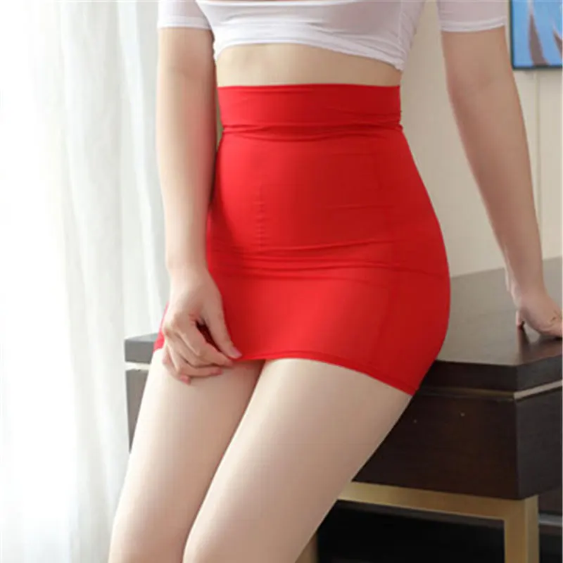 

High Cut Tight Pencil Cute Skirt Ice Silk Smooth See Through Micro Mini Skirt Transparent Night Club Skirt High Waist F7