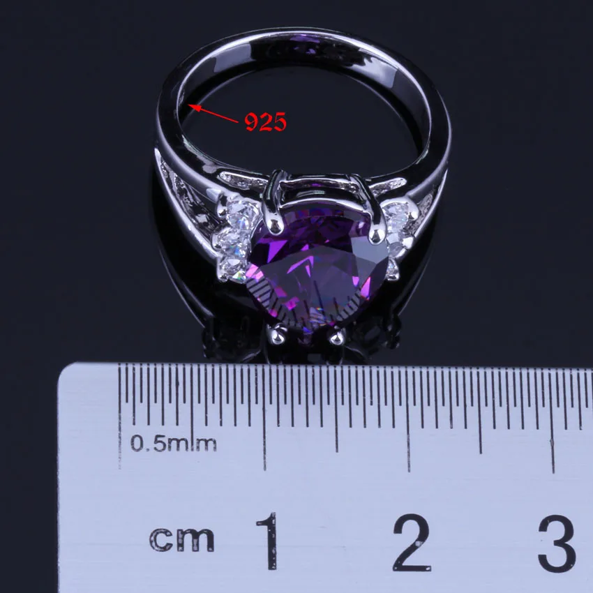 Magnificent Pear Purple Cubic Zirconia White CZ Silver Plated Ring V0629