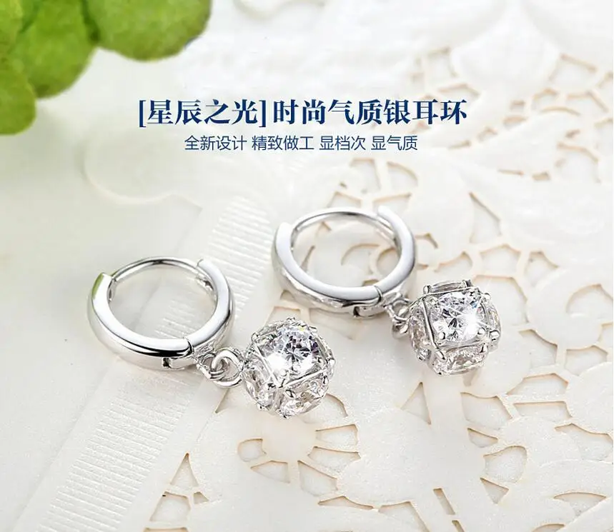 Silver Color  Crystal Ball AAA CZ Z Stud Earrings For Women Earings Sterling Silver Jewelry VES6085