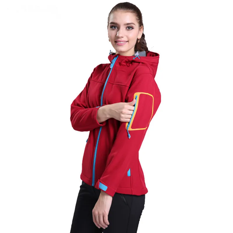 

Women's single layer softshell jacket hooded cardigan fleece jacket overcoat autumn winter famale outdoor trekking sports coat