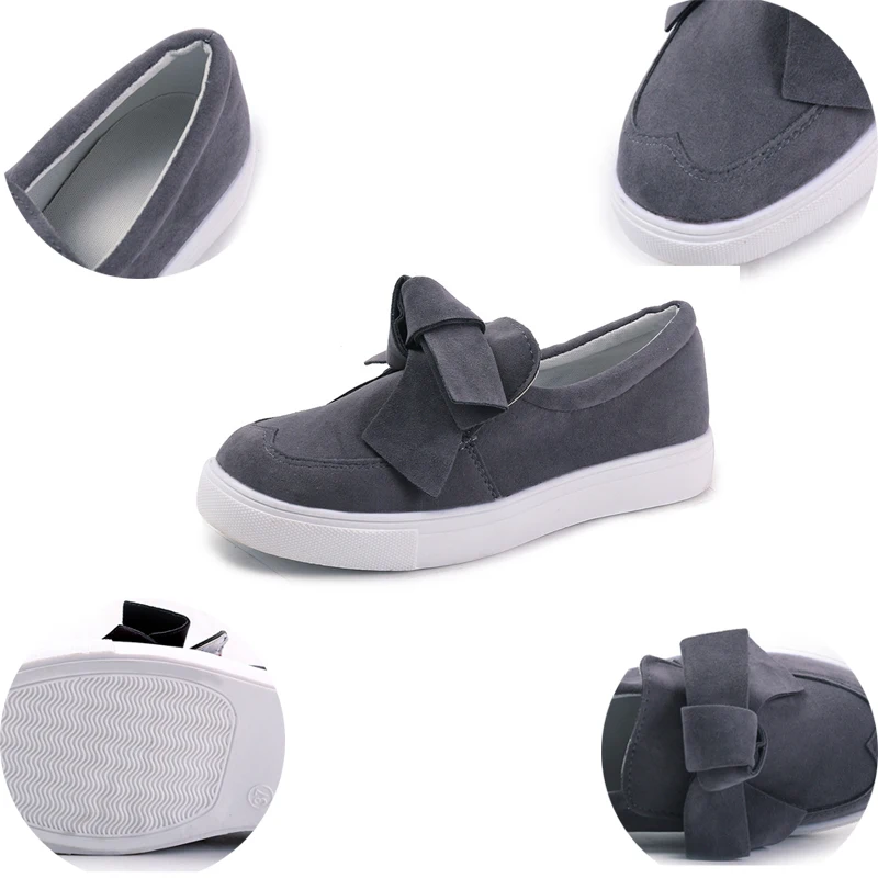 Fashion Women Flats Shoes Women\'s Skateboard Shoes Ladies Round Toe Bow Slip on Platform Sneakers Cute Shoes Plus Size Black