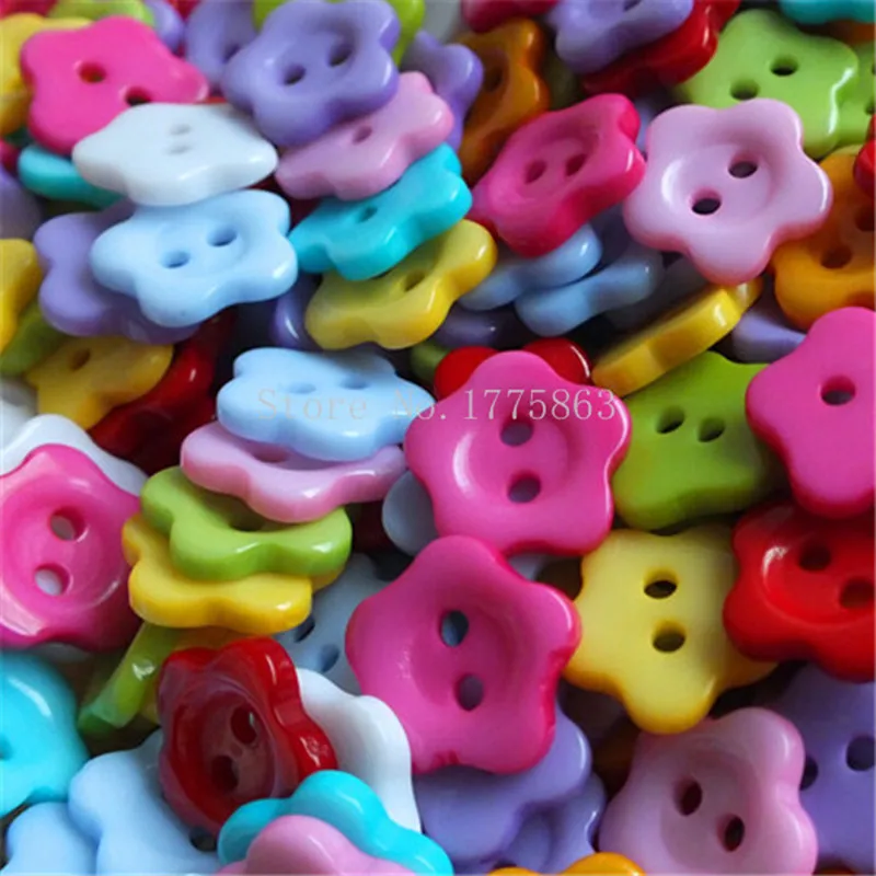 50Pcs14mm Mixed Plastic Flower  2 Holes Buttons, for Sewing, Scrapbooking, Crafts, Jewellery making, Knitting 7NK24