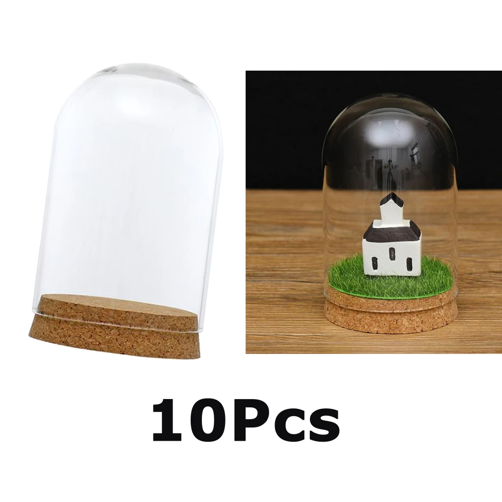 10Pcs 8x12cm Desktop Glass Dome Cover Shade Shield Cloche Bell Jar Landscape Terrariums with Wood Cork,Dry Flower Vase